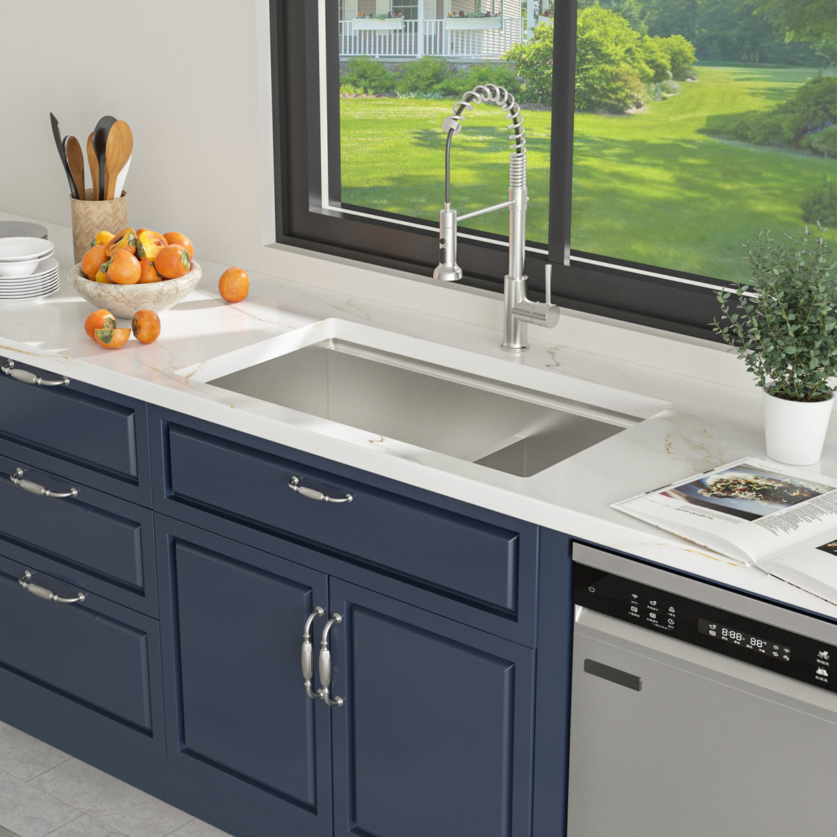 Sarlai 33'' Undermount Kitchen Sink - 60/40 Double Bowl Workstation with Low Divide