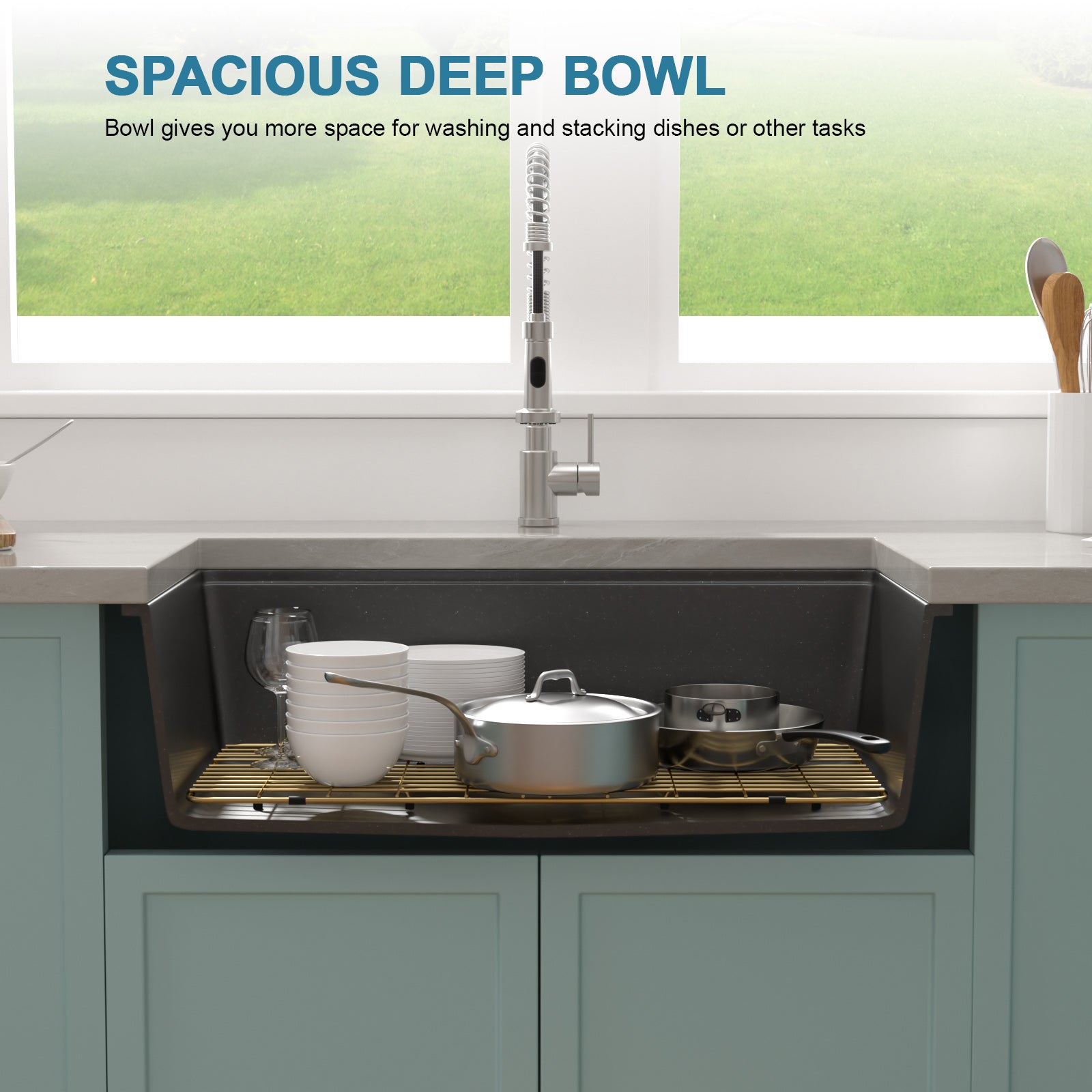 Sarlai 30in Black Quartz Composite Undermount Workstation Kitchen Sink