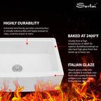 Sarlai 33''x21'' Inch White Curved Apron Fireclay Workstation Farmhouse Kitchen Sink Single Bowl
