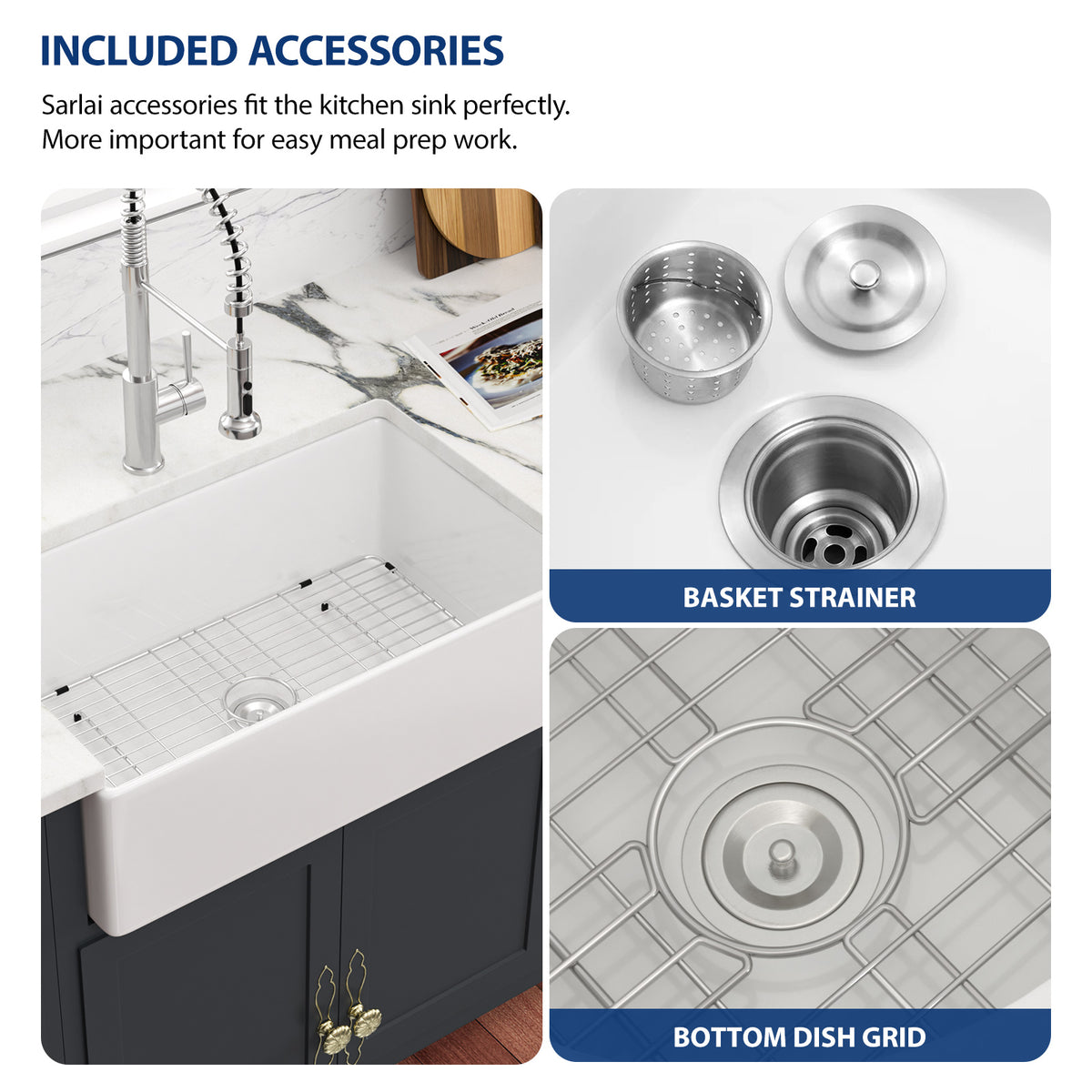 Sarlai 36''x20'' Reversible Apron Front White Fireclay Farmhouse Sink, Single Bowl Vitreous Porcelain Farm Kitchen Basin