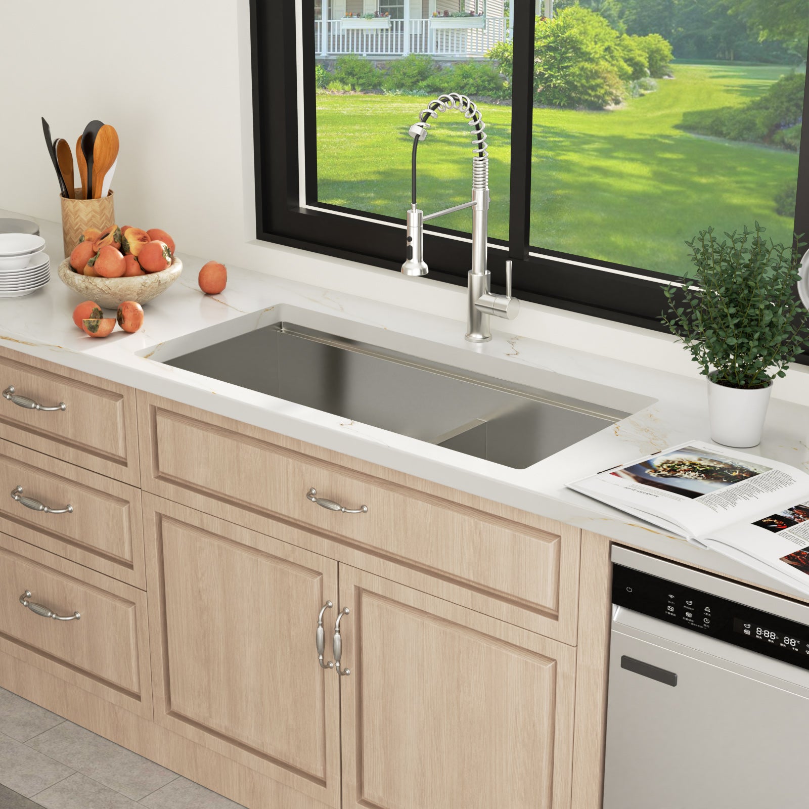 Sarlai 39'' Low Divider Undermount Kitchen Sink - 16G Stainless Steel 60/40 Double Basin Workstation with Salad Prep Bowls