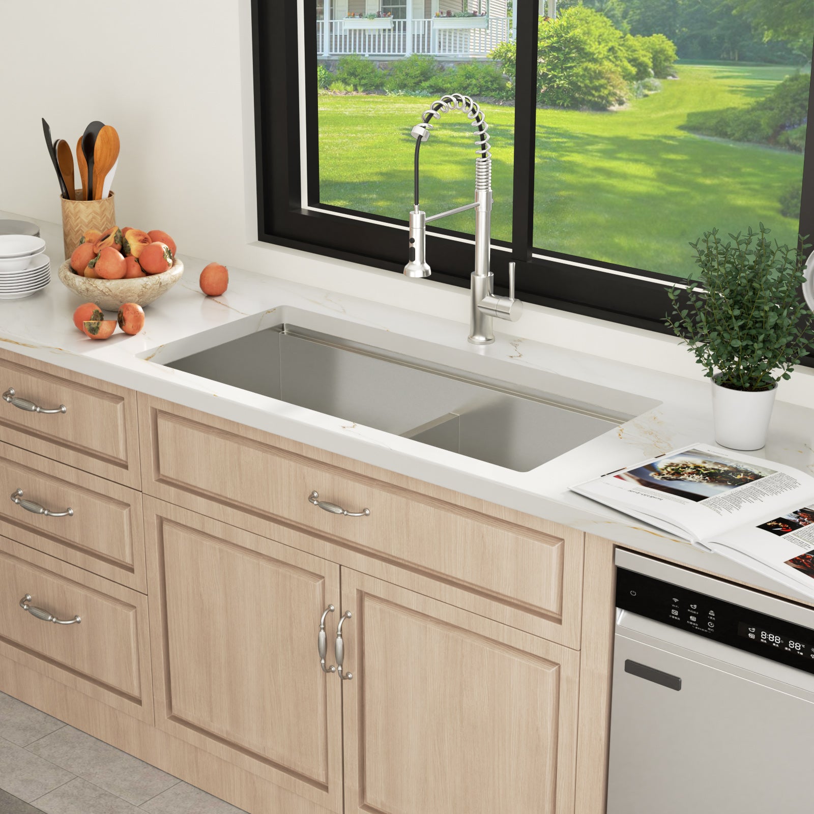 Sarlai 39'' Undermount Workstation Sink - 16 Gauge 50/50 Double Bowl with Salad Prep Bowls