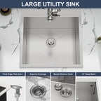 Sarlai 22'' Drop-In Laundry & Utility Kitchen Sink - 16 Gauge T304 Stainless Steel 22'' x 22'' x 12''