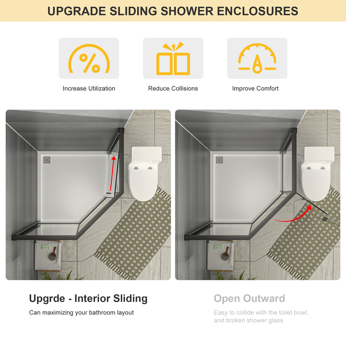 Sarlai 42''x 76''Corner Sliding Shower Enclosure Matte Black Framed Tempered Glass Shower Door