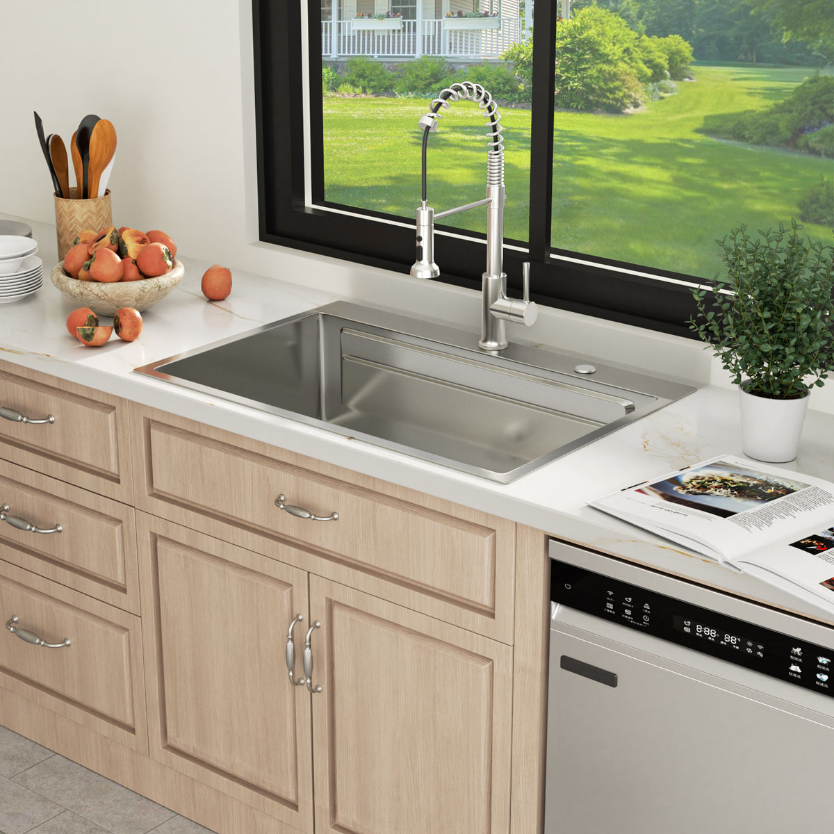 Sarlai Patent Dual Tier Workstation Sink 33 Inch, T304 16 Gauge Stainless Steel Undermount Kitchen Sink