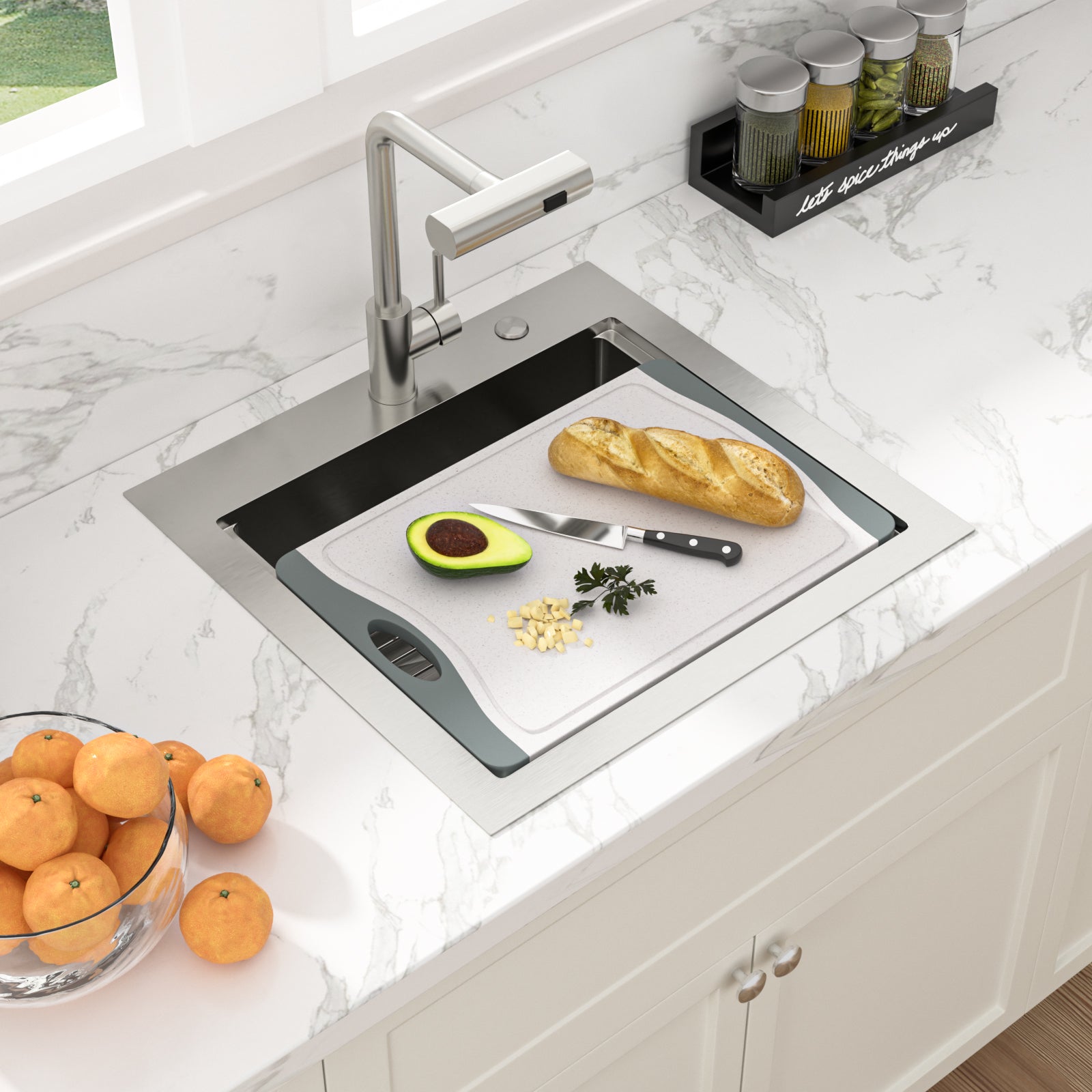 Sarlai 21''Drop In Workstation Bar Sink 16 Gauge SUS304 Stainless Steel Topmount Prep Sink with Pull Out Faucet & Full Accessories Secondary image