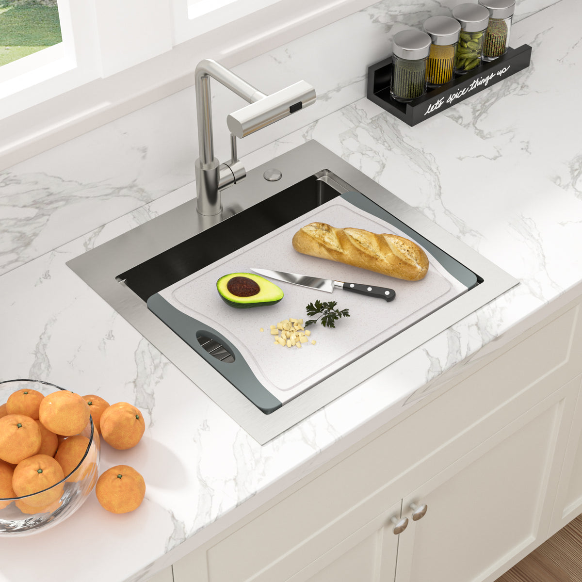 Sarlai 21''Drop In Workstation Bar Sink 16 Gauge SUS304 Stainless Steel Topmount Prep Sink with Pull Out Faucet & Full Accessories