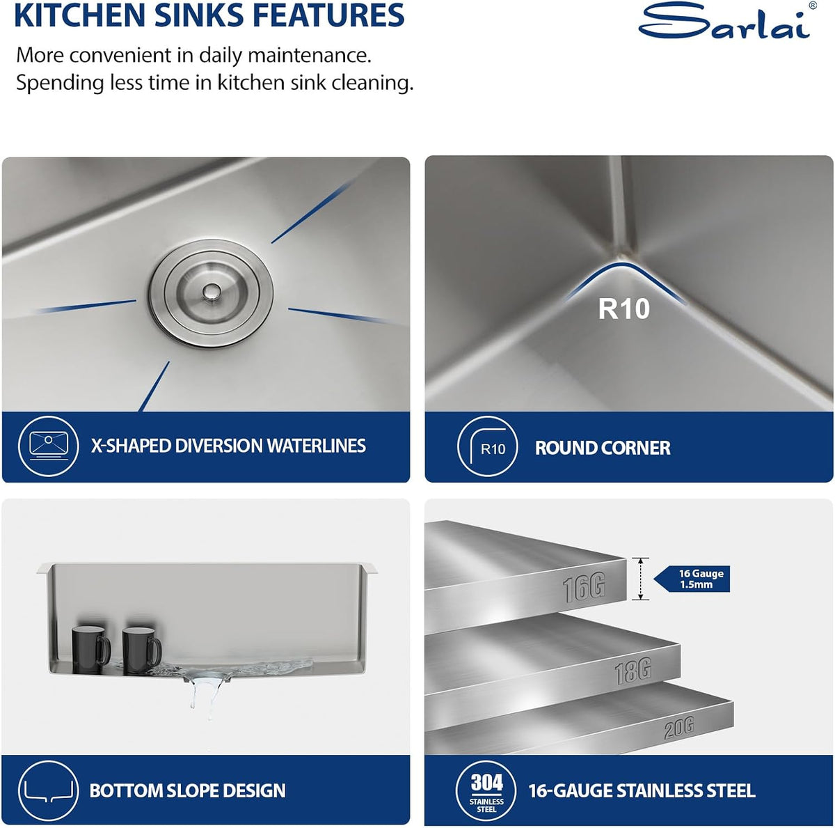 Sarlai 28'' Undermount Stainless Steel Single Bowl Kitchen Sink