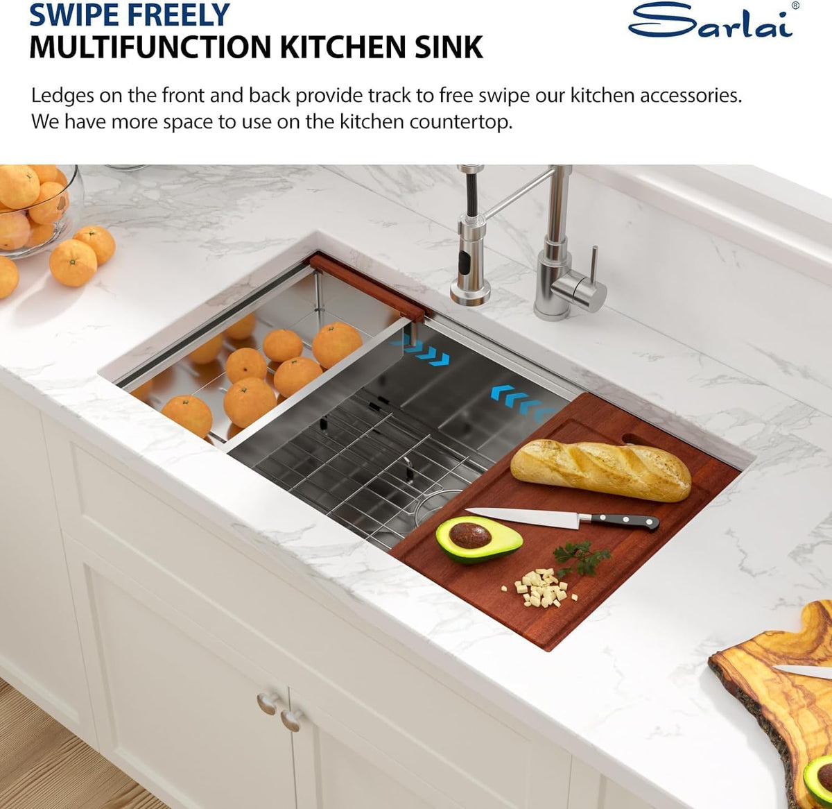 Sarlai 32‘’x19‘’Stainless Steel Single Bowl Undermount Workstation Kitchen Sink