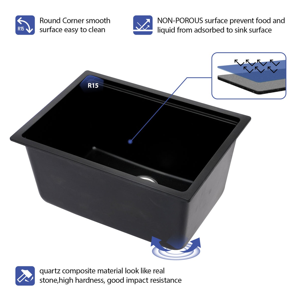 Sarlai 24''x18'' Black Quartz Undermount Laundry Workstation Utility Sink