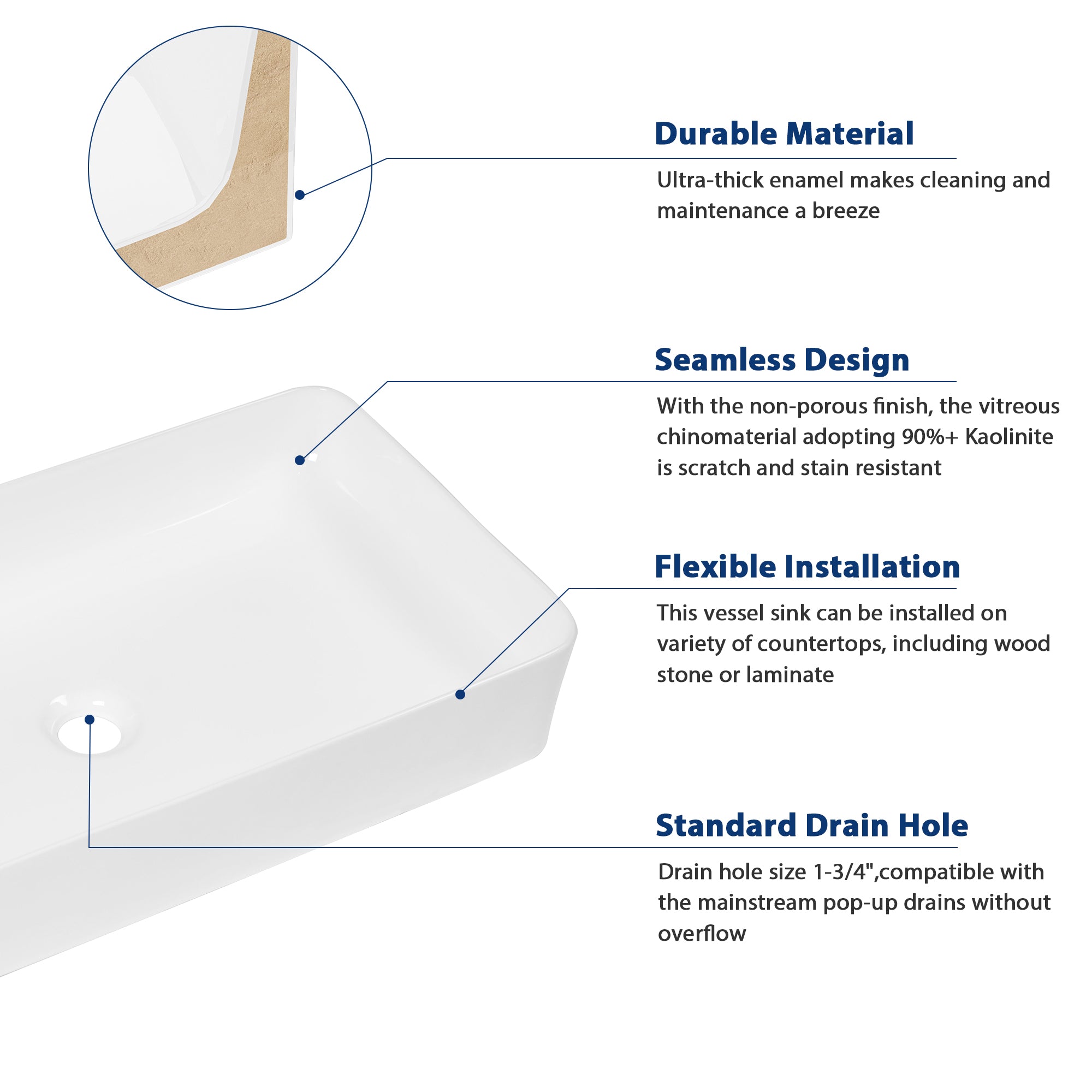 Sarlai 24'' x 14'' Ceramic Rectangle Vessel Drop-in Bathroom Sink
