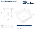 Sarlai 15'' Square Above Counter White Modern Porcelain Ceramic Bathroom Vessel Sink