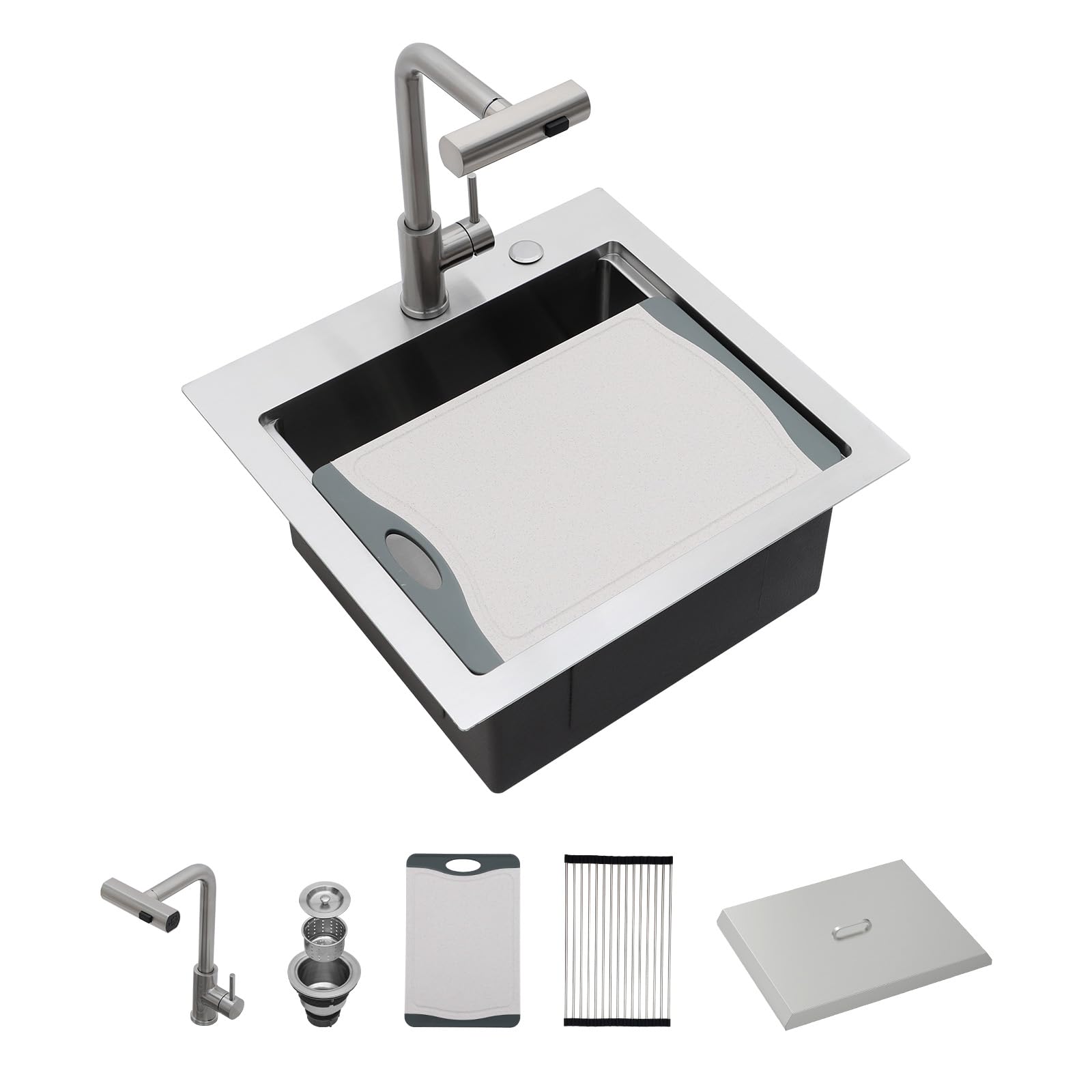 Sarlai 21'' Drop-in Workstation Single Bowl Stainless Steel Outdoor Sink Main image