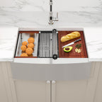 Sarlai 30in Double Bowl Apron Front Stainless Steel Workstation Kitchen Farm Sink