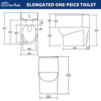 Sarlai One Piece Elongated Comfort Height Bathroom Toilet, Dual Flush 1.1/1.6 GPF White Ceramic with Soft-Close Seat, 12'' Rough-In