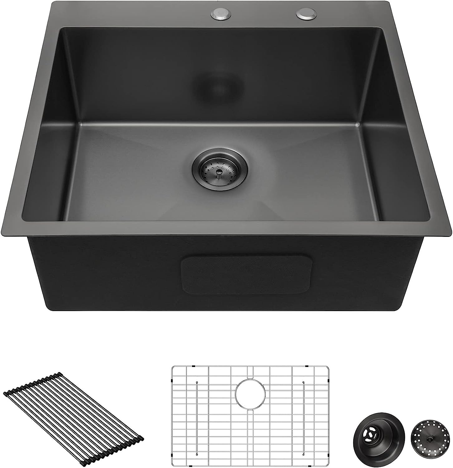 Sarlai 28'' Stainless Steel Topmount Gunmetal Black Single Bowl Kitchen Sink Main image