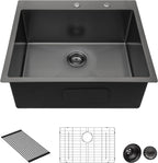 Sarlai 28'' Stainless Steel Topmount Gunmetal Black Single Bowl Kitchen Sink