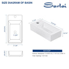 Sarlai 15''x7'' Floating Wall Hang White Porcelain Ceramic Bathroom Vessel Sink-Left Hand