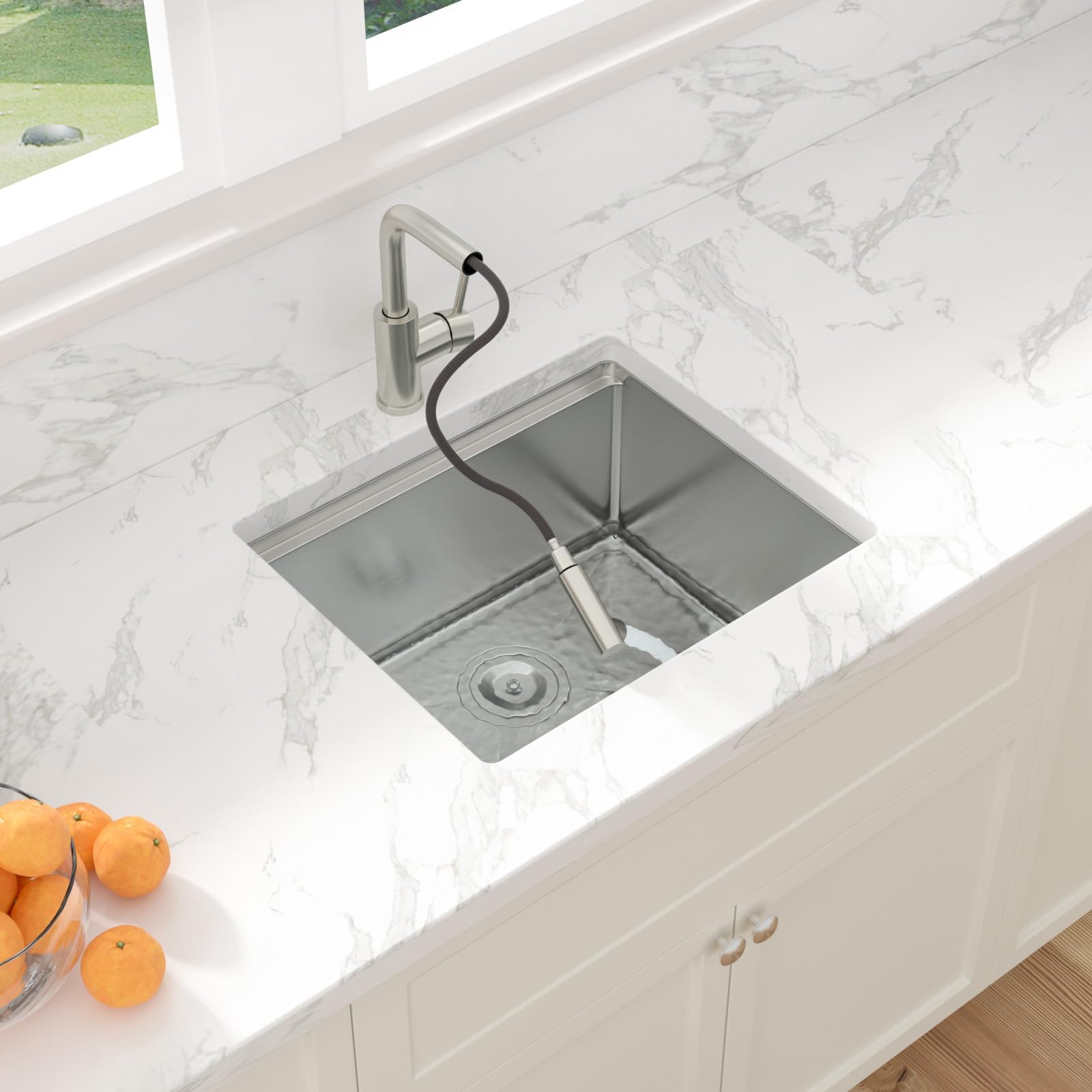 Sarlai 21''x18'' Undermount Bar Sink with Faucet, 16 Gauge Stainless Steel Ledge Workstation Outdoor RV Bar Prep Small Kitchen Basin