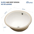 Sarlai 16in Undermount Oval Pure White Porcelain Ceramic Bathroom Vessel Sink