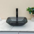 Sarlai 16''x16'' Grey Rectangular Tempered Glass Bathroom Vessel Sink, Countertop Basin with Pop-up Drain Combo