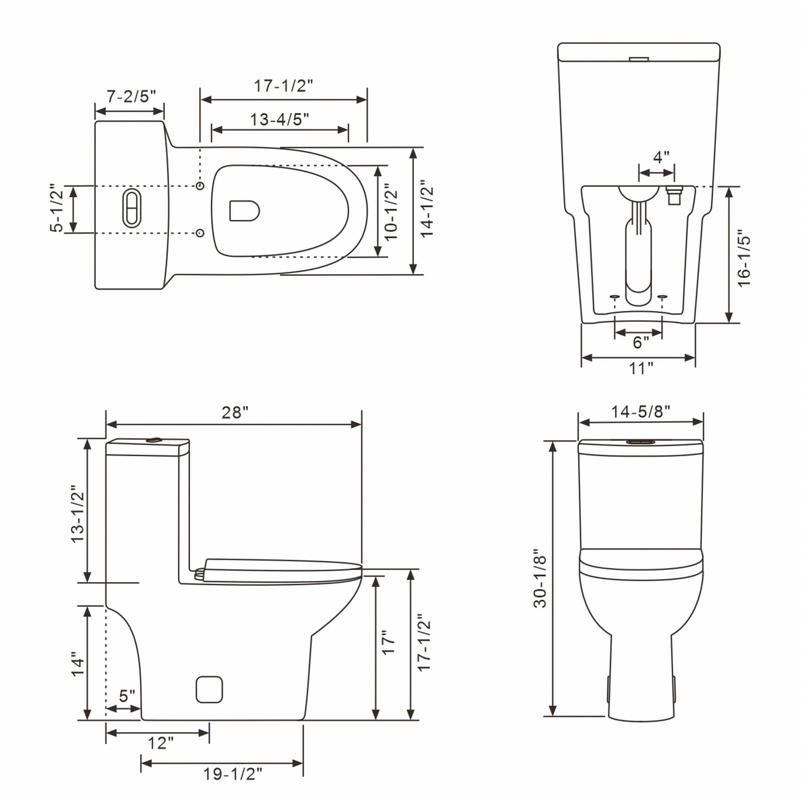 Sarlai White Elongated Modern One Piece Toilet - MTLD-153