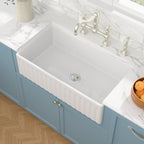 Sarlai 36''x20'' Reversible Apron Front White Fireclay Farmhouse Sink, Single Bowl Vitreous Porcelain Farm Kitchen Basin