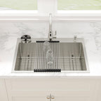 Sarlai 30''x22'' Deep Drop-In Stainless Steel Kitchen Sink, 16 Gauge Topmount Single Bowl with Cup Rinser, Soap Dispenser & Faucet