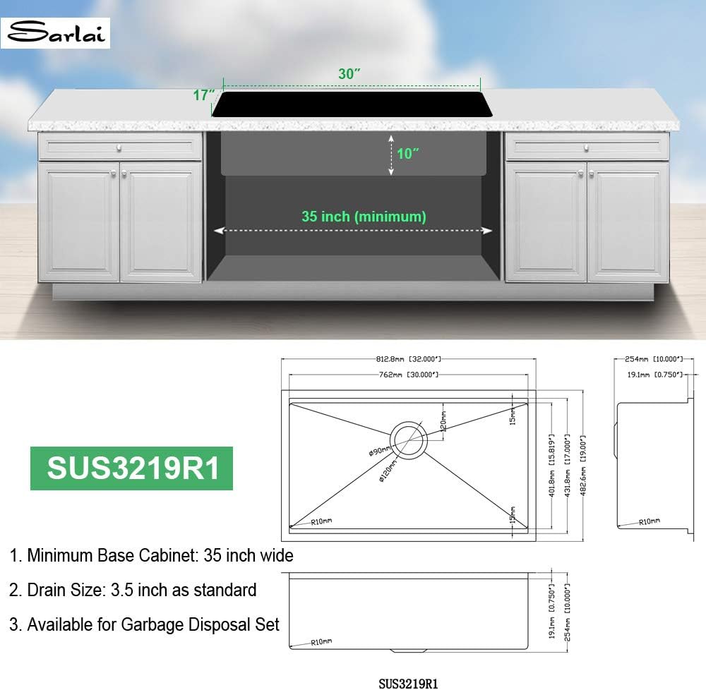 Sarlai 32'' Stainless Steel Single Bowl Undermount Workstation Kitchen Sink
