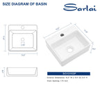 Sarlai Wall Mount Hung Small Vessel Sink - 13''x11'' Floating Vessel Sink Wall Mounted Small Bathroom Sinks Tiny Modern Rectangle Floating White Porcelain Ceramic Vanity Sink