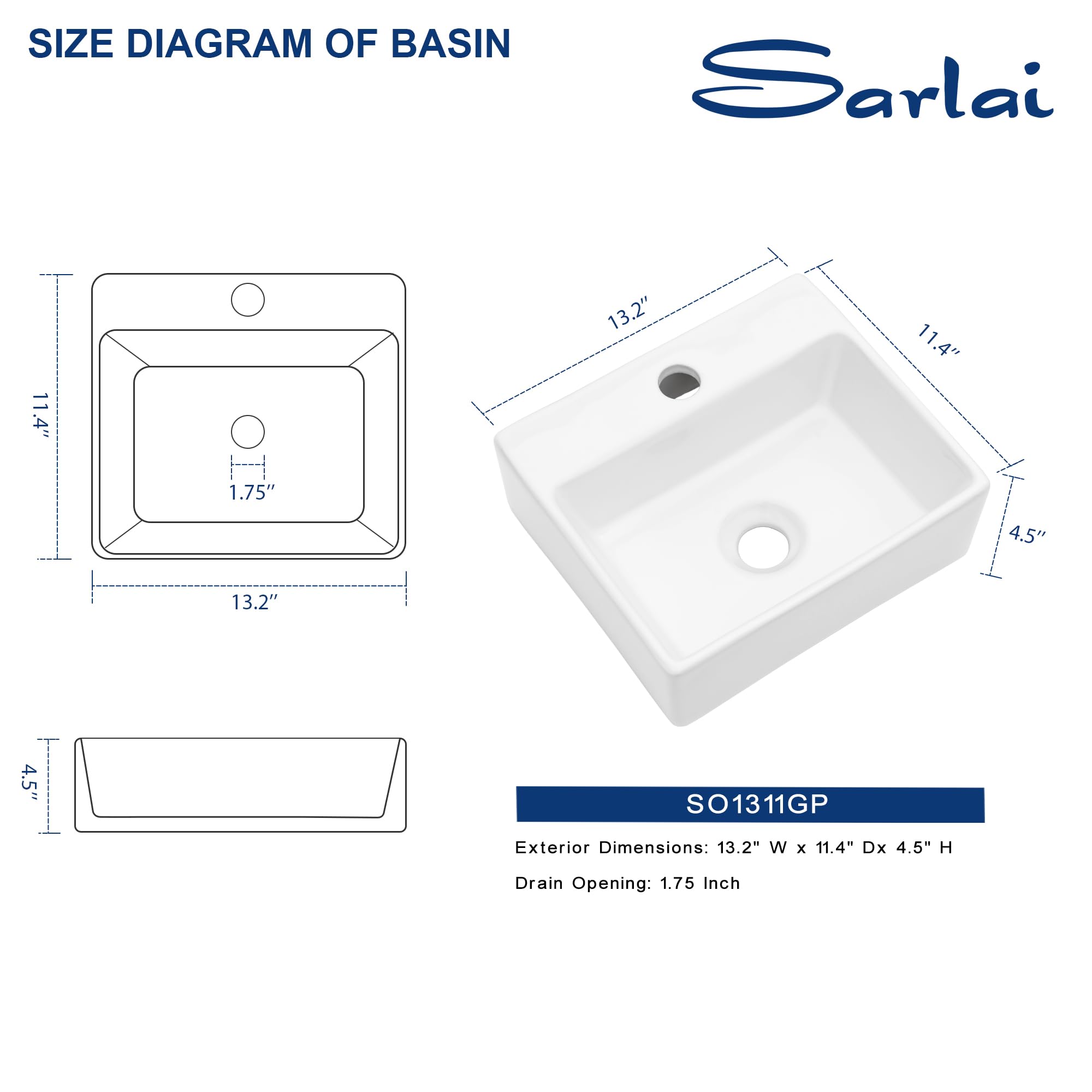 Sarlai Wall Mount Hung Small Vessel Sink - 13''x11'' Floating Vessel Sink Wall Mounted Small Bathroom Sinks Tiny Modern Rectangle Floating White Porcelain Ceramic Vanity Sink