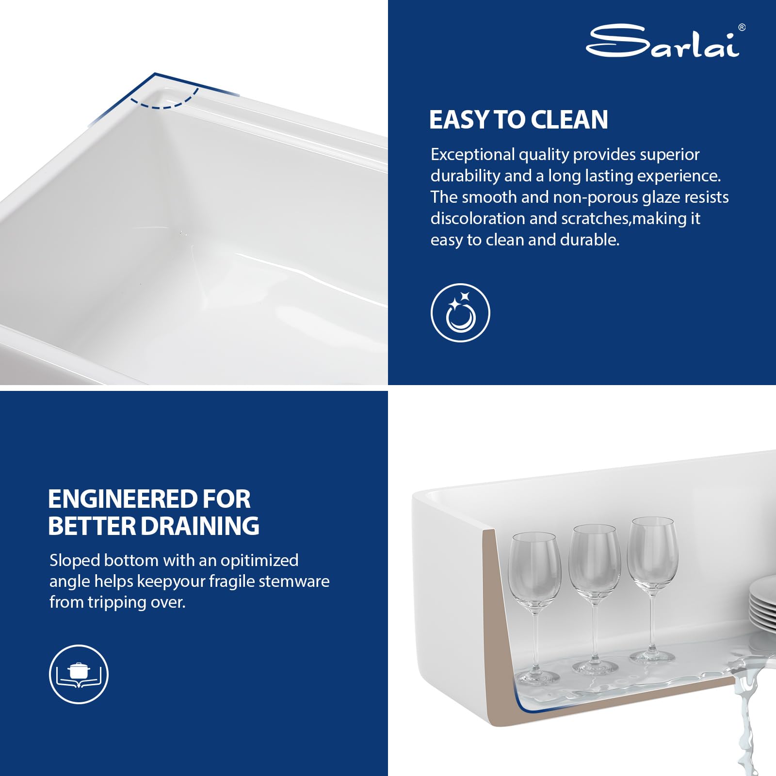 Sarlai 33''x20'' Workstation White Fireclay Farmhouse Sink, Apron Front Undermount Single Bowl Porcelain Kitchen Farmer Sink