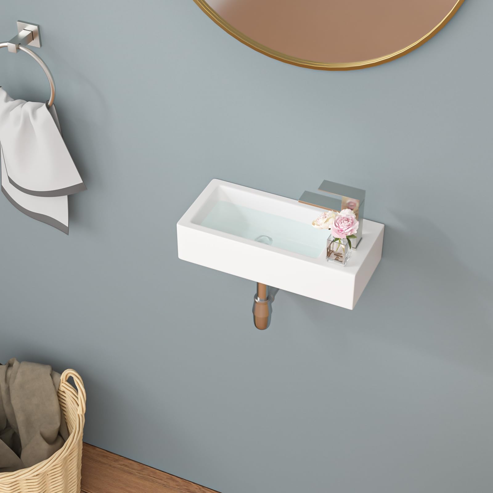 Sarlai 15''x7'' White Porcelain Ceramic Wall Mounted Bathroom Vessel Sink