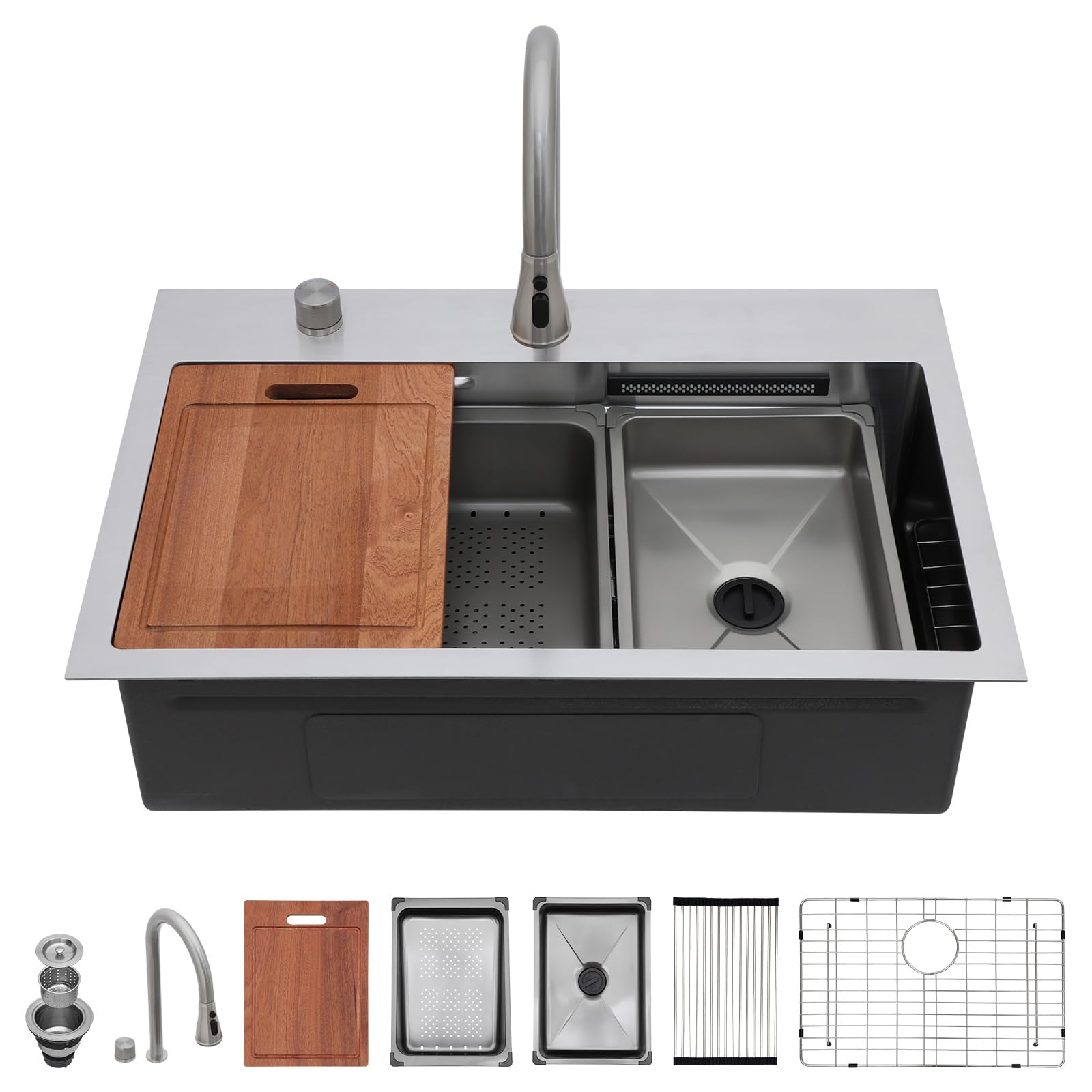 Sarlai 31'' Stainless Steel Topmount Single Bowl Waterfall Workstation Kitchen Sink Main image