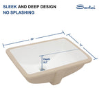 Sarlai 19.4in x 13.7in White Ceramic Rectangular Undermount Bathroom Vessel Sink with Overflow