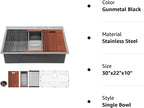 Sarlai 30in Topmount Gunmetal Black Stainless Steel Single Bowl Workstation Kitchen Sink