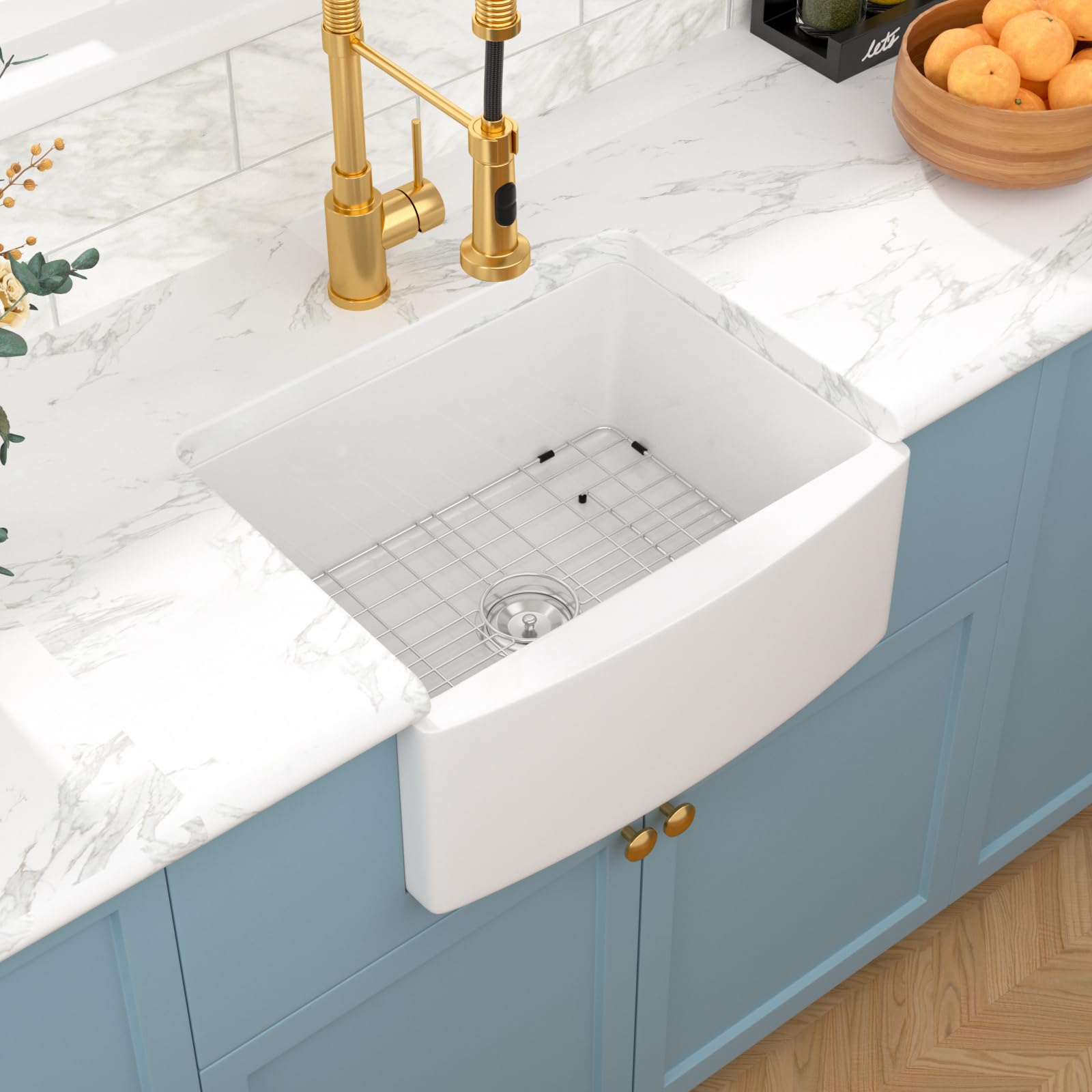 Sarlai 24'' White Apron Front Fireclay Farmhouse Sink, Single Bowl Ceramic Kitchen & Laundry Room Farm Basin Main image