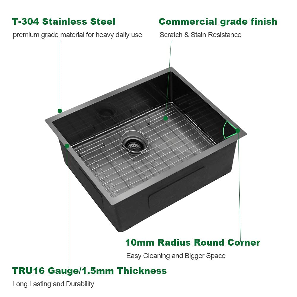 Sarlai 23'' x 18'' Undermount Stainless Steel Gunmetal Black Single Bowl Bar Sink