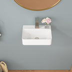 Sarlai 14in White Porcelain Ceramic Wall Mounted Floating Bathroom Sink