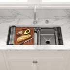 Sarlai 33'' Waterfall Undermount Workstation Kitchen Sink, 16 Gauge Stainless Steel Multifunction Single Bowl Basin with Matching Faucet