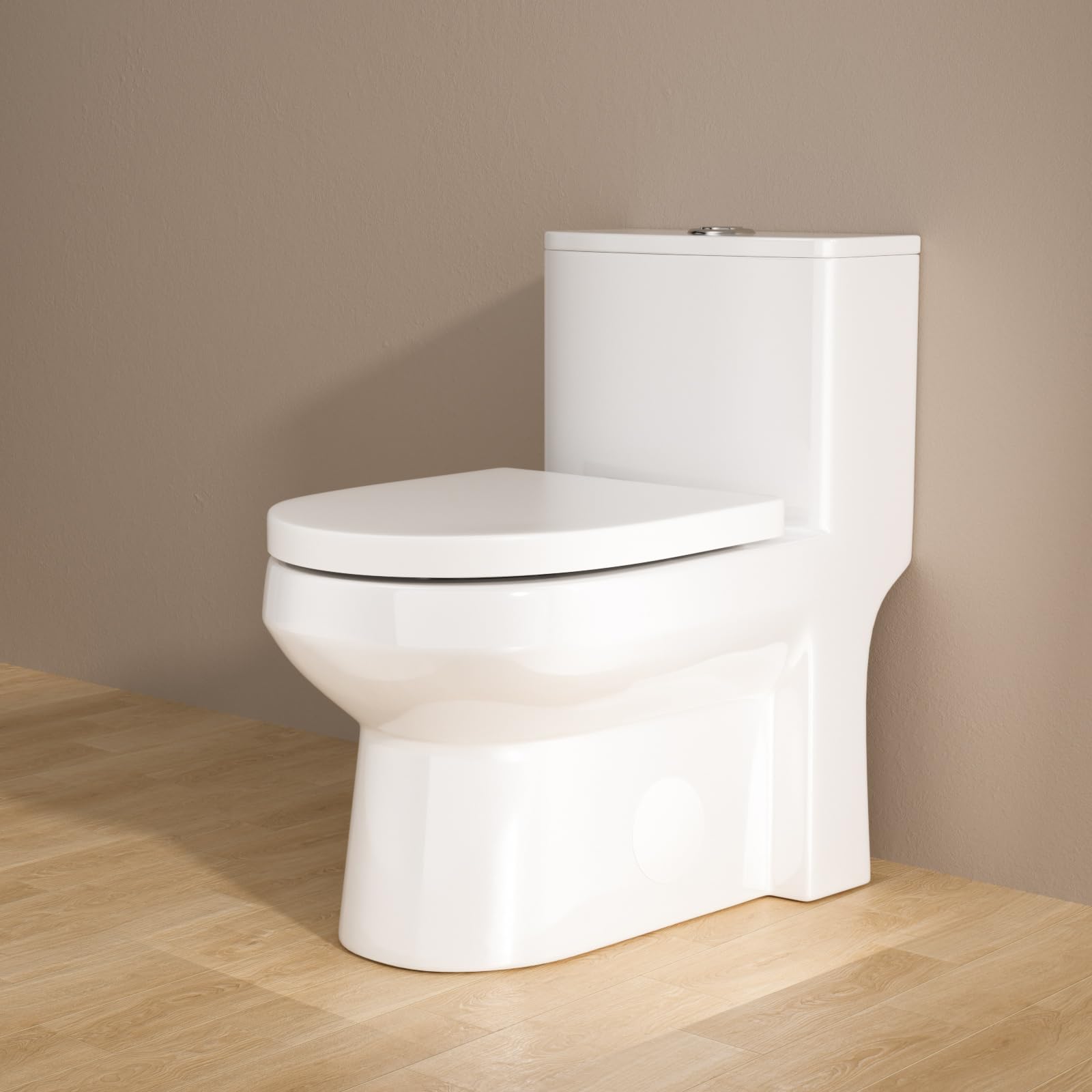 Sarlai Compact One Piece Elongated Toilet for Small Bathroom, Comfort Chair Height Dual Flush 1.1/1.6 GPF White Ceramic, 12'' Rough-In