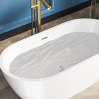 Sarlai Modern Oval White Acrylic Freestanding Bathtub with Chrome Drain and Overflow