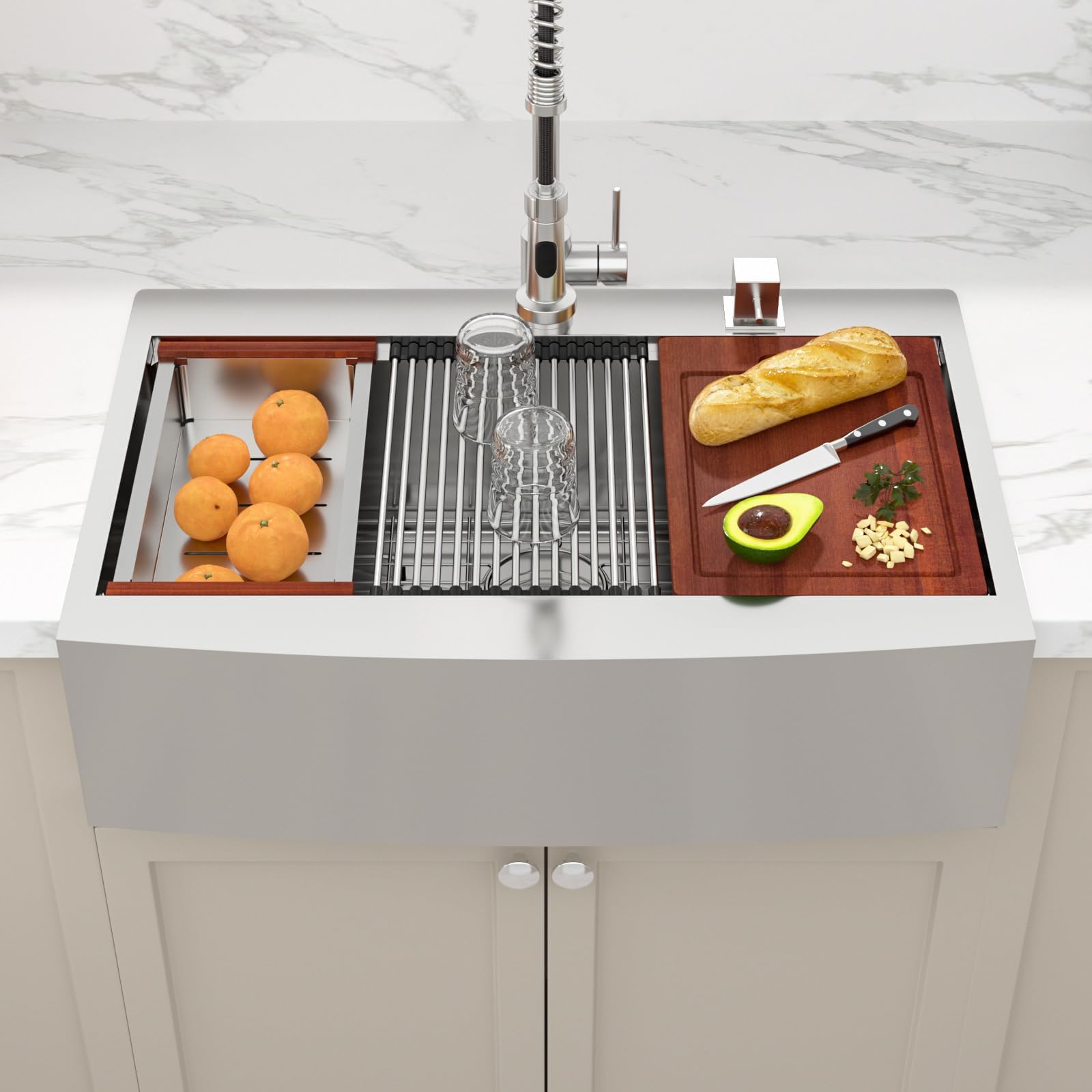 Sarlai 33 Drop In Farmhouse Kithchen Sink - 33 x 22 Inch Apron Front Ledge Workstation16 Gauge Stainless Steel Single Bowl Topmount Farm Sinks