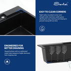 Sarlai 33'' x 22'' Black Quartz Drop-in Waterfall Single Bowl Workstation Kitchen Sink
