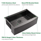 Sarlai 33'' Stainless Steel Single Bowl Black NANO PVD Workstation Farmhouse Sink