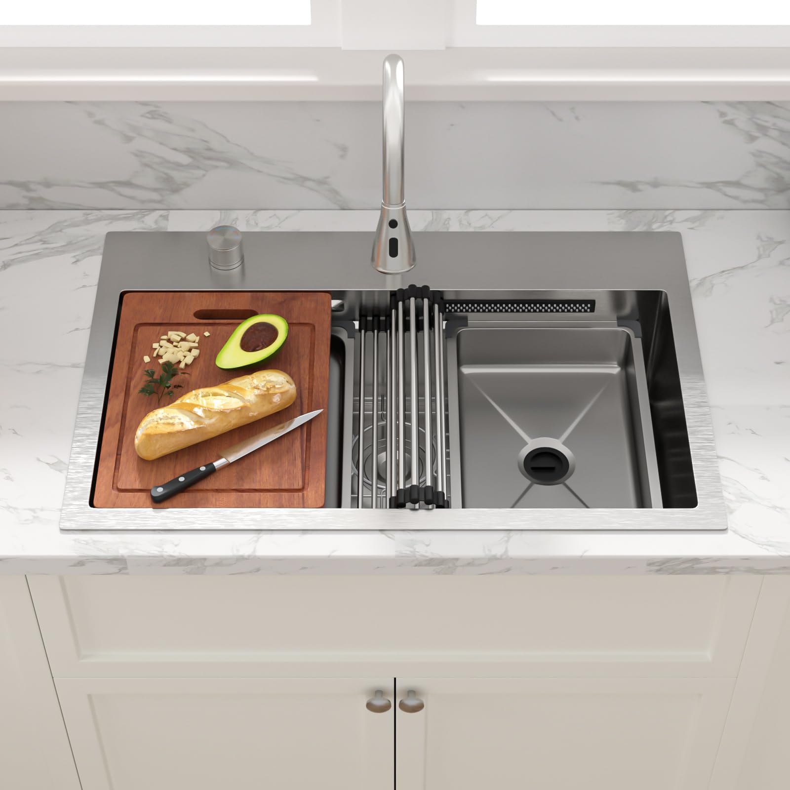 Sarlai 31'' Stainless Steel Topmount Single Bowl Waterfall Workstation Kitchen Sink