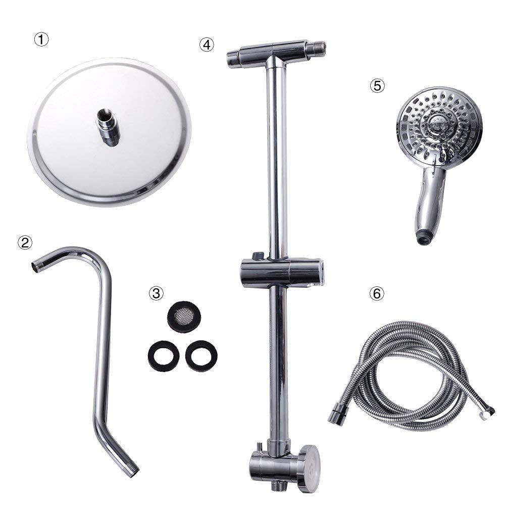 Sarlai 10'' Stainless Steel Round Wall Mounted Rainfall Shower Head with Handheld Shower