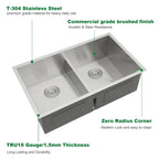 Sarlai 36 Inch Double Bowl 50/50 Low Divide Undermount Stainless Steel Kitchen Sink with Accessories