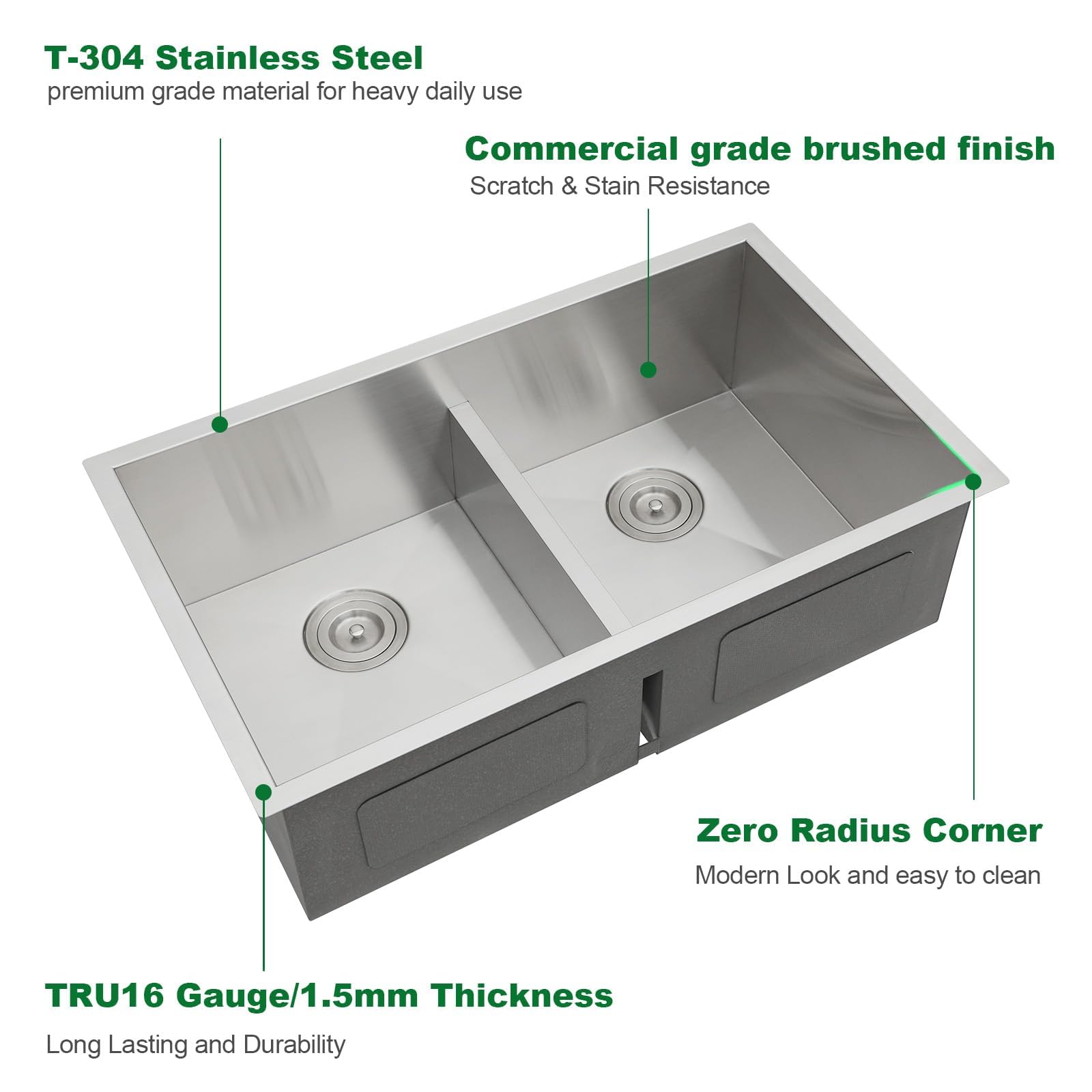 Sarlai 36 Inch Double Bowl 50/50 Low Divide Undermount Stainless Steel Kitchen Sink with Accessories