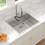 Sarlai 25''x22'' Drop-In Workstation Stainless Steel Kitchen Sink, 16 Gauge Topmount Single Bowl with Soap Dispenser & Faucet